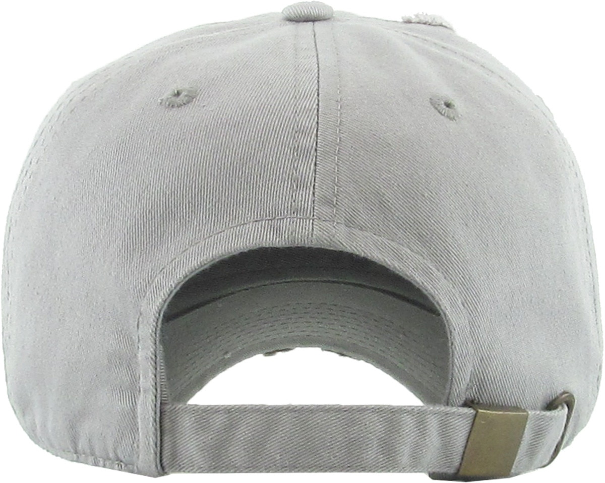 Light Gray Distressed Vintage Baseball Cap Back View